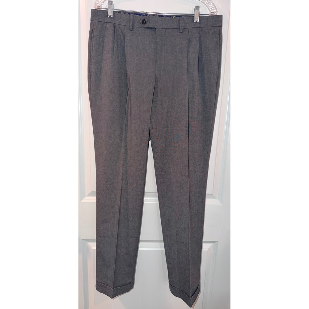Lauren Ralph Lauren Mens 34X32 Gray Pleated Cuffed Dress Pants 34W x 32L Stretch